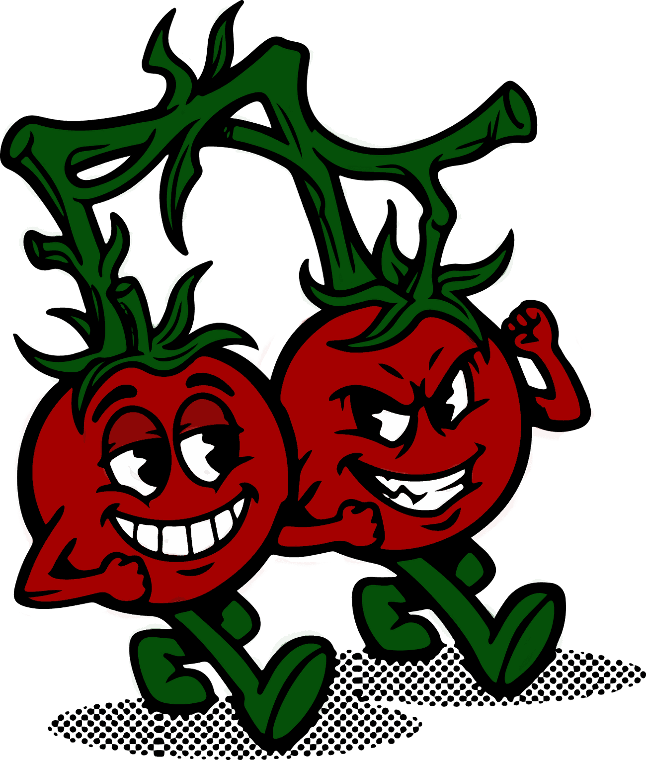 The two Tomato Tomato mascots, strutting